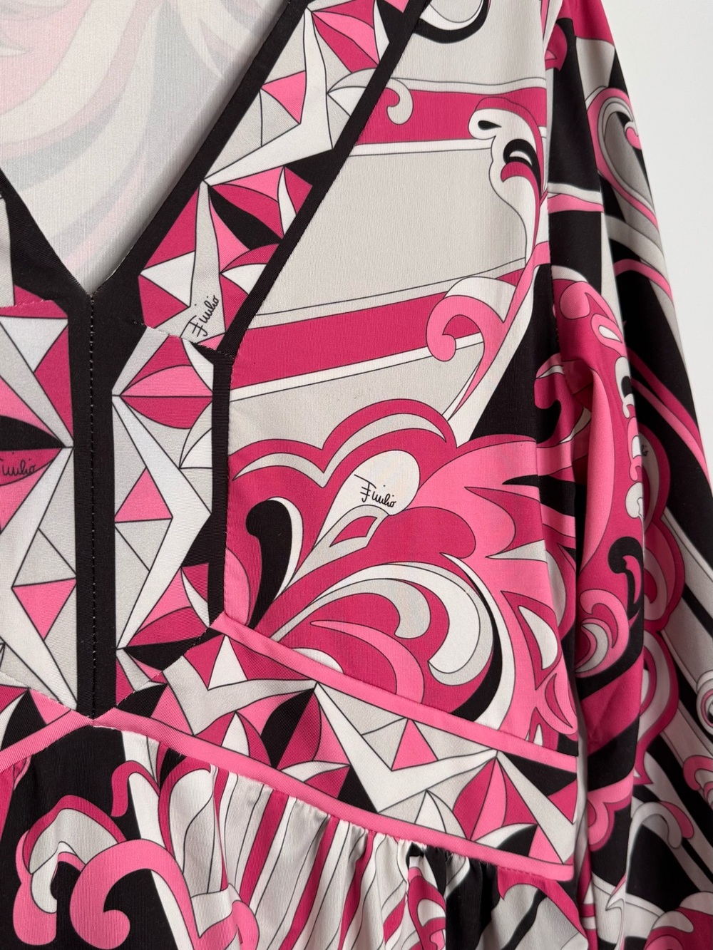 Emilio Pucci Pink Swirl V-Neck LongSleeve dress silk jersey abstract psychedelic - Picture 5 of 12
